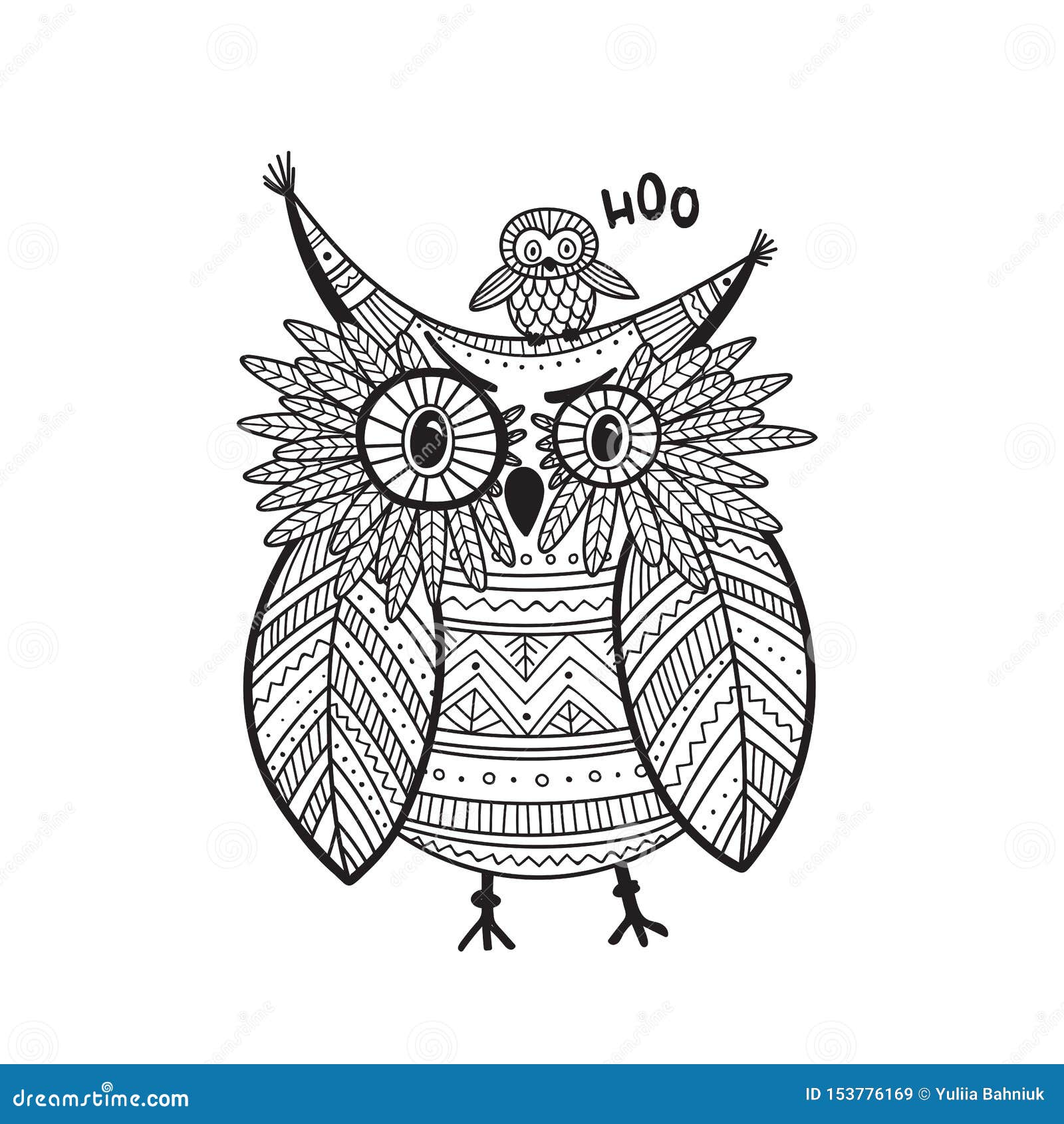 Beautiful detailed coloring page with bird stock vector