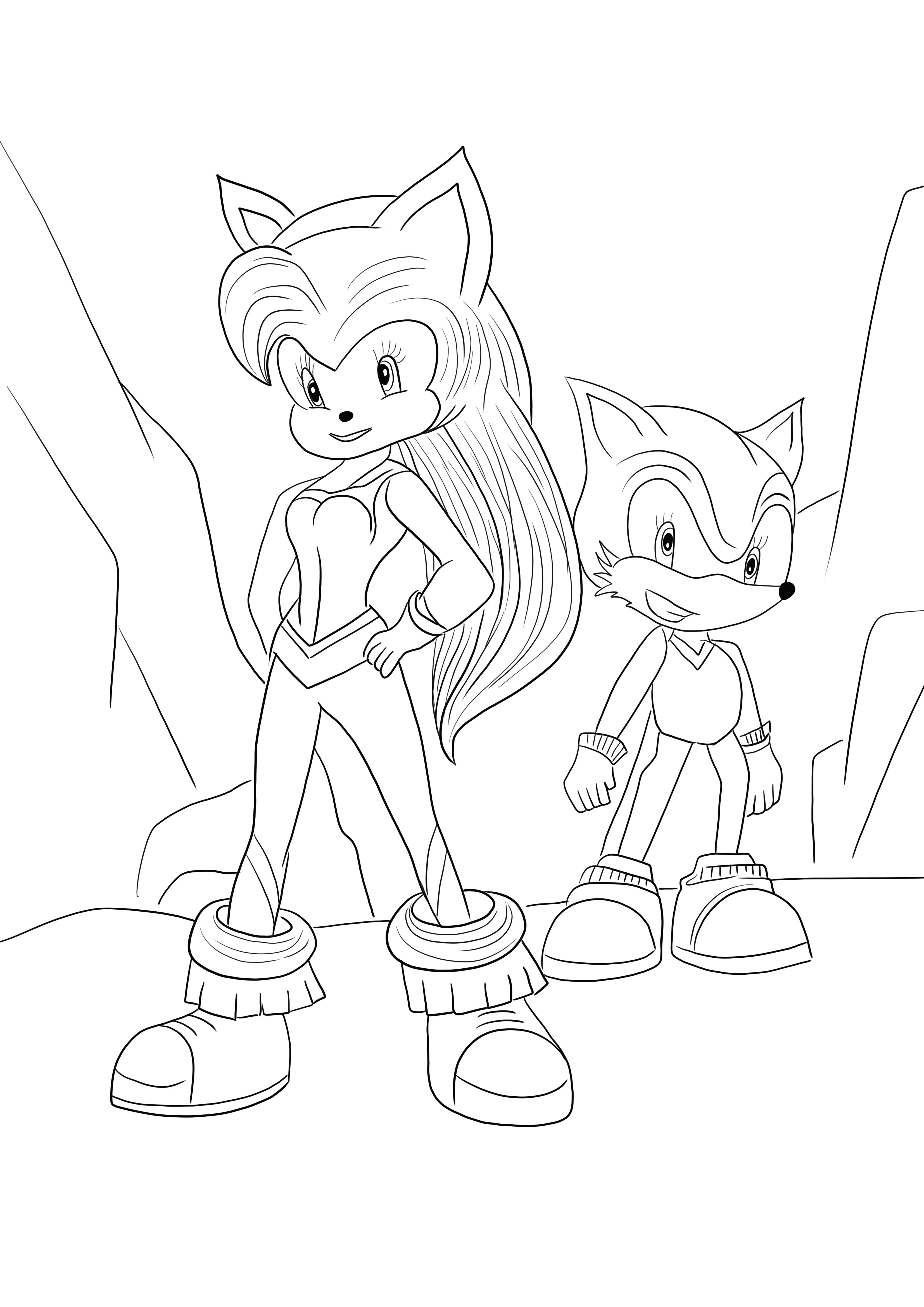 Free printable of sonic and his friend to color image for kids