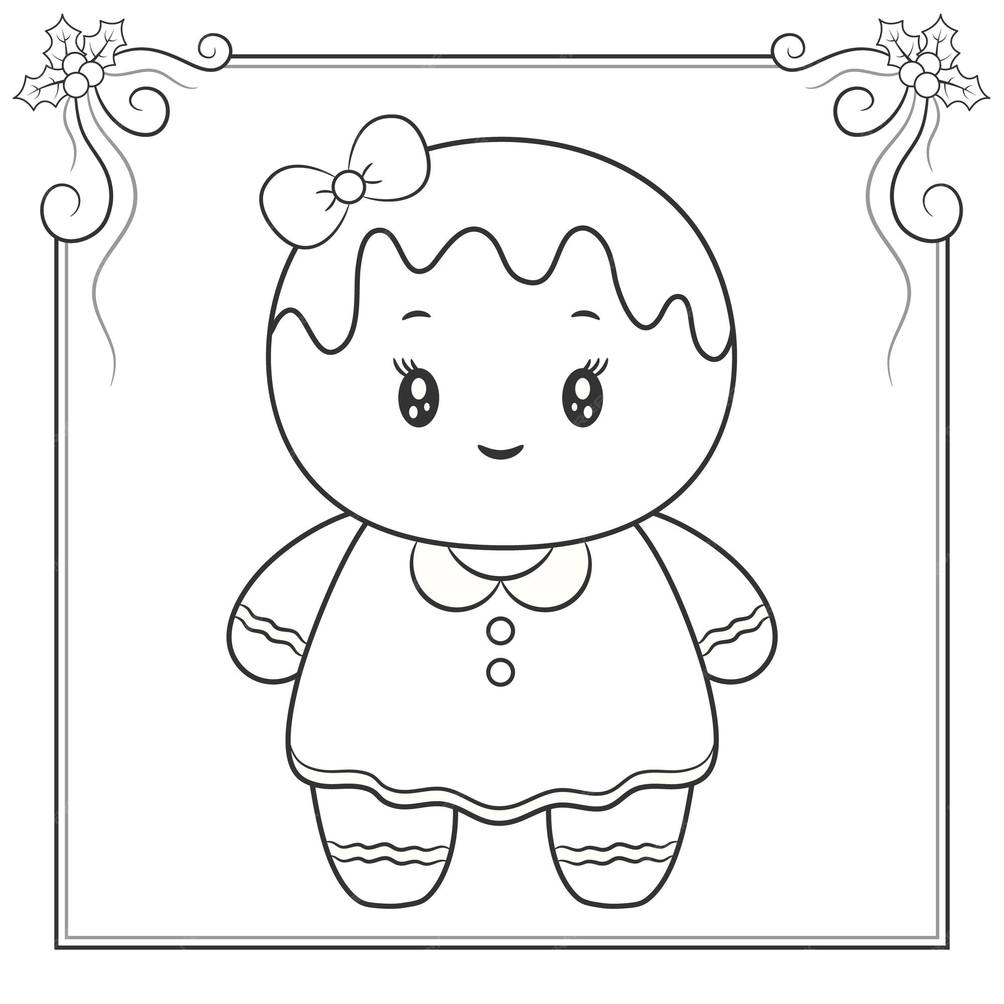 Premium vector merry christmas cute ginger cookie drawing sketch for coloring