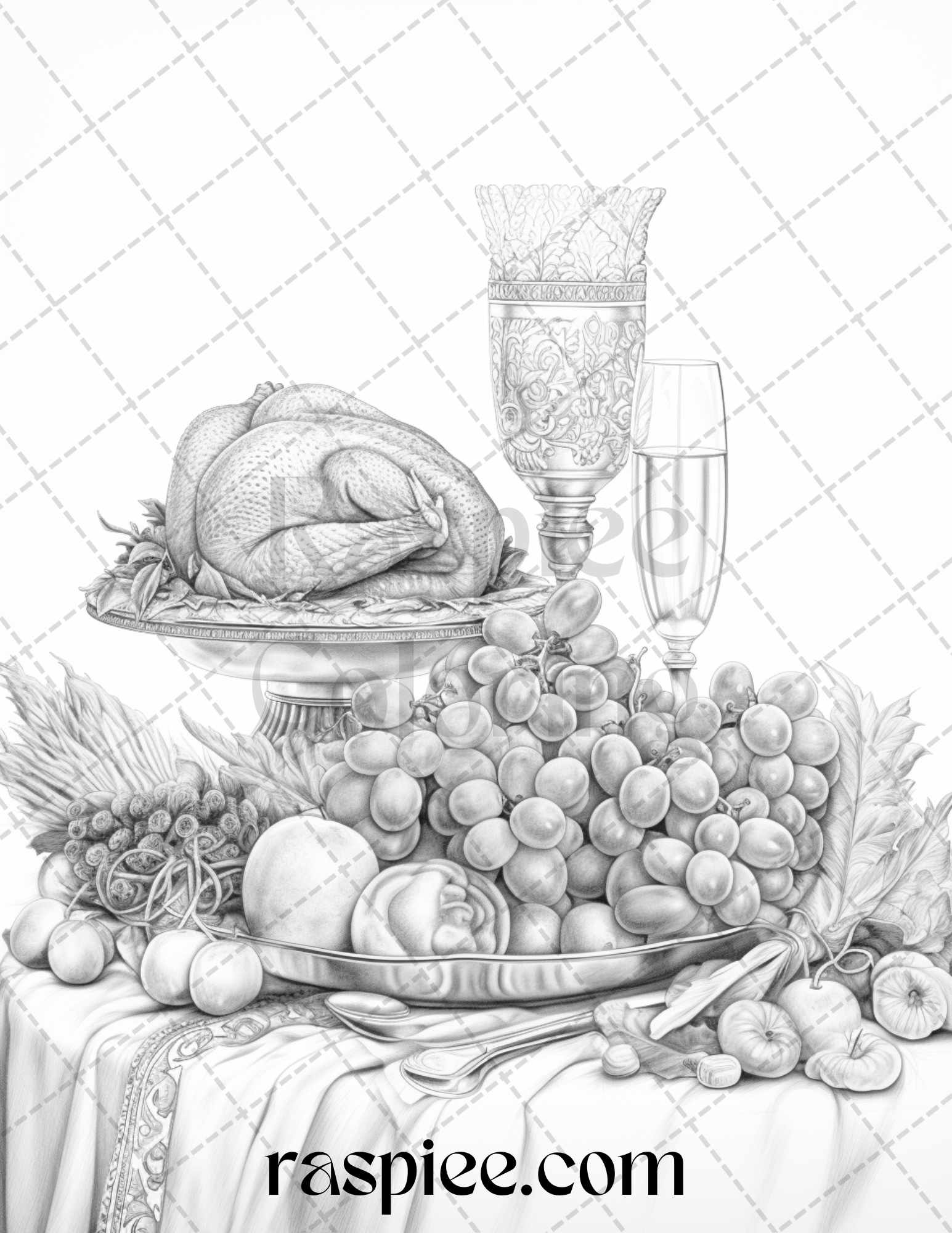 Thanksgiving dinner grayscale coloring pages for adults relaxing fall â coloring