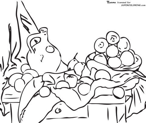 Still life with jug and drapery by paul cezanne coloring page free printable coloring pages