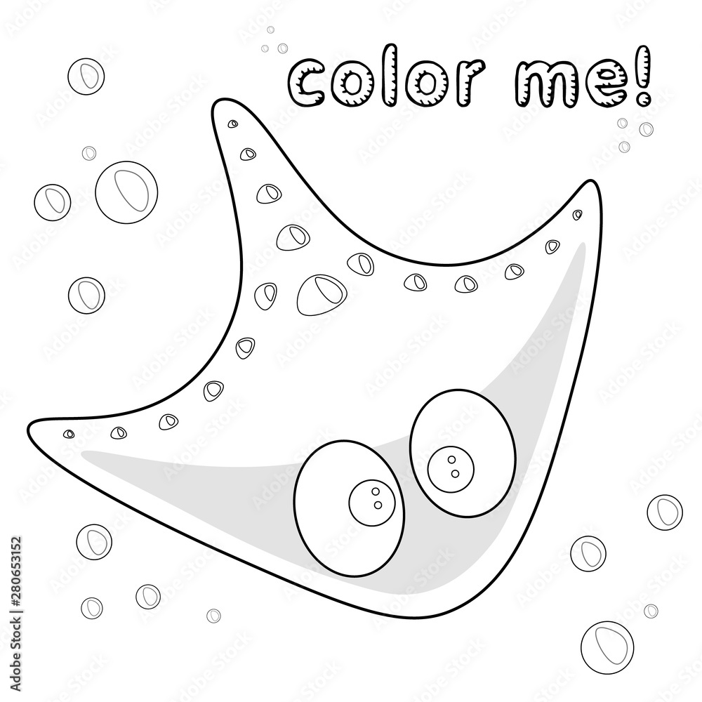 Outline stingray coloring black and white stingray cartoon character vector illustration on white background sea animals coloring book a game for children vector