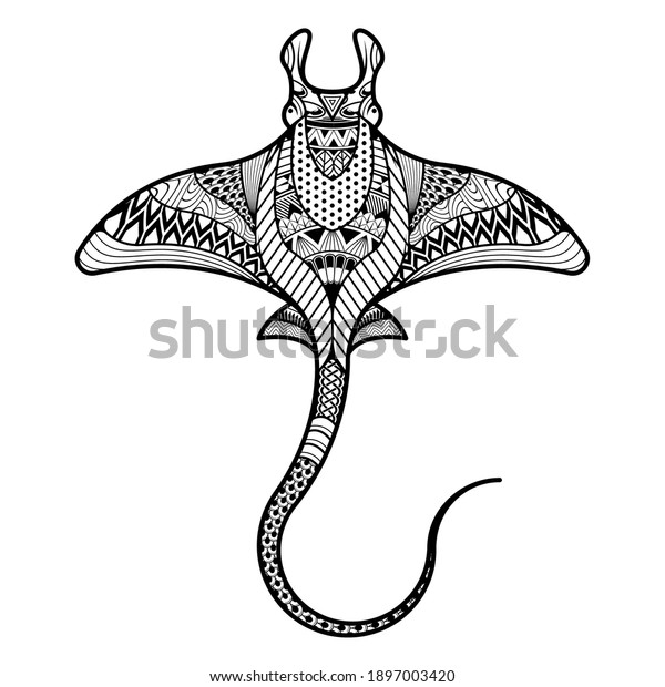 Ornate stingray fish coloring page style stock vector royalty free