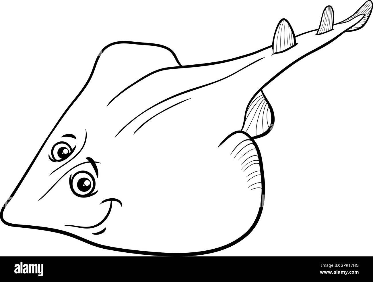 Cartoon xyster or guitarfish marine animal character coloring page stock vector image art