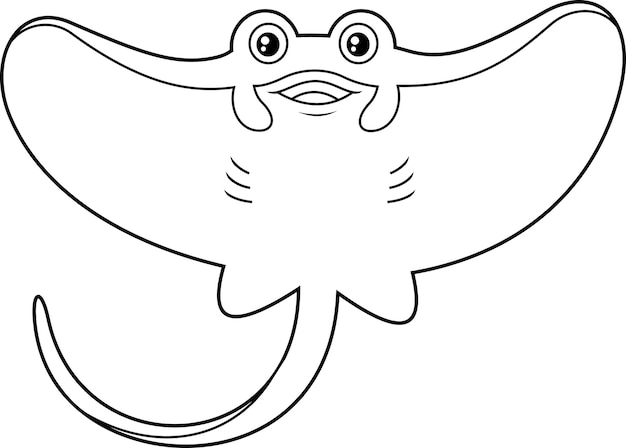 Premium vector outlined cute stingray fish cartoon character is swimming vector hand drawn illustration