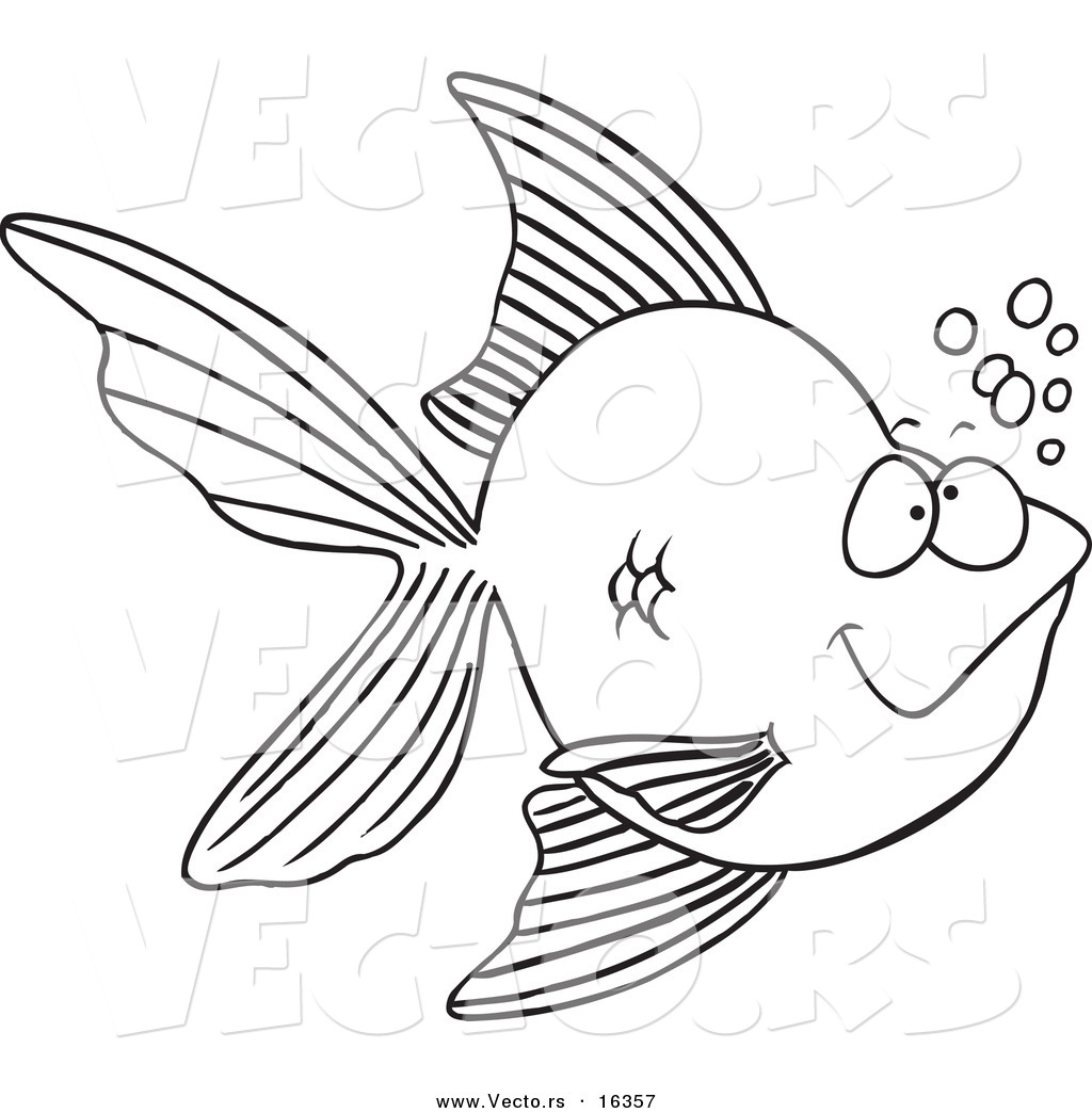 R of a cartoon goldfish with bubbles