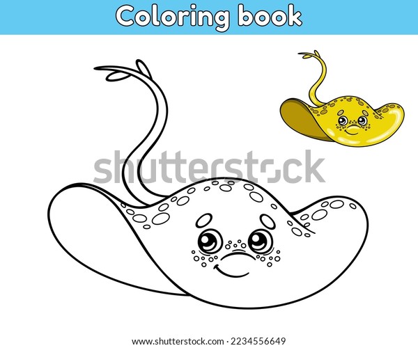 Page coloring book cartoon stingray contour stock vector royalty free