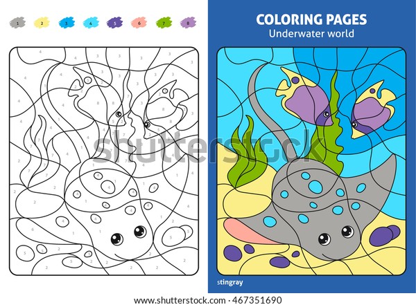 Underwater world coloring page kids stingray stock vector royalty free