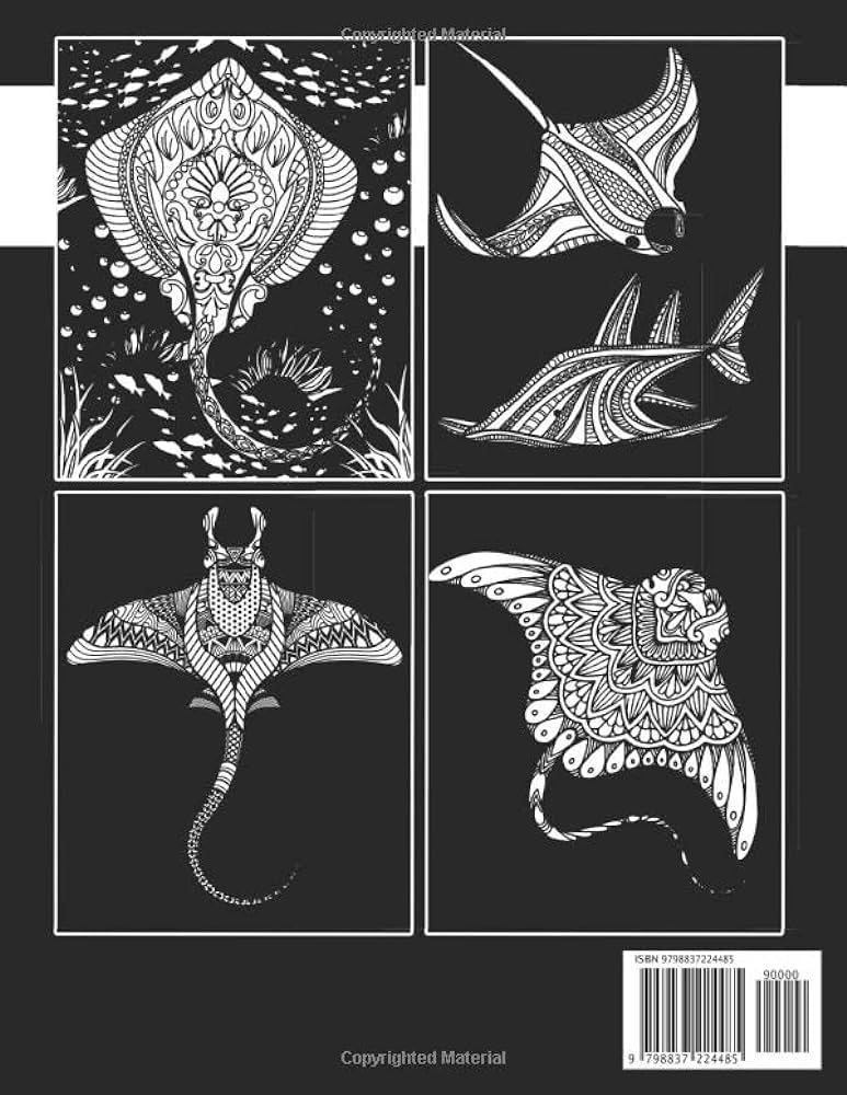 Midnight stingray coloring book mandala style coloring pages on black background illustrations for teens adults to relax and unwind world painting books