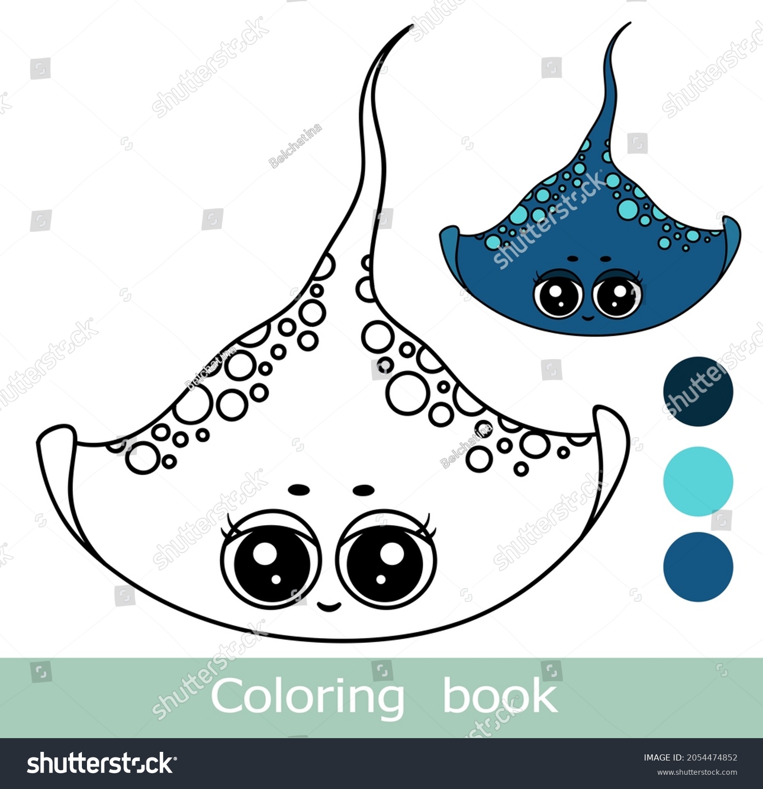 Cartoon stingray coloring book page colorful stock vector royalty free