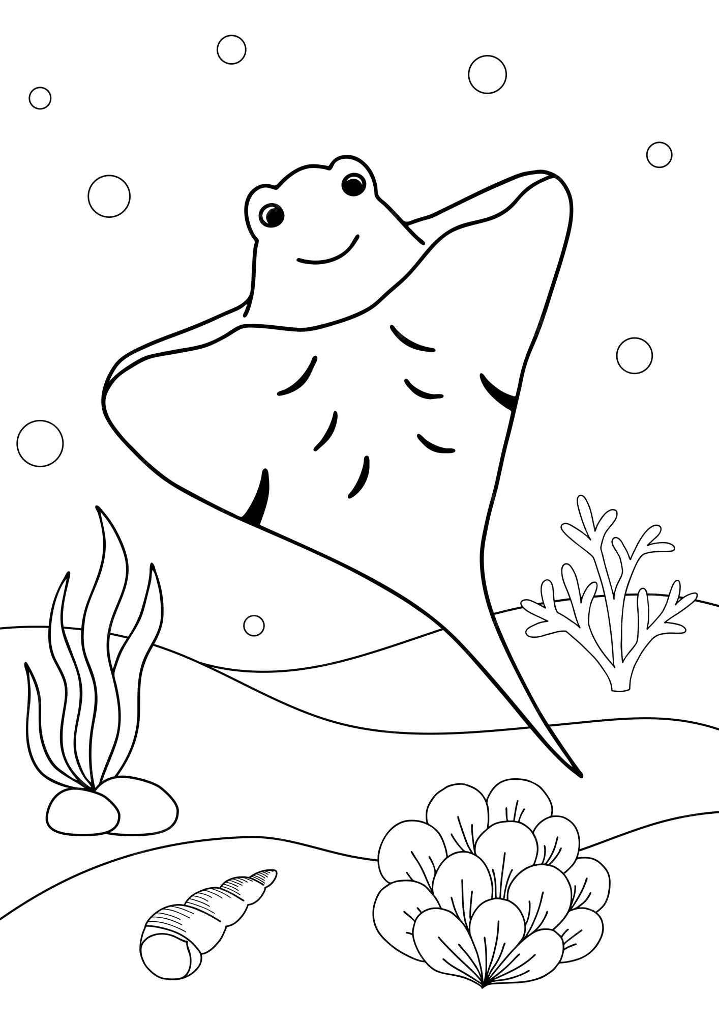 Premium vector cute cartoon stingray coloring book or page for kids marine life