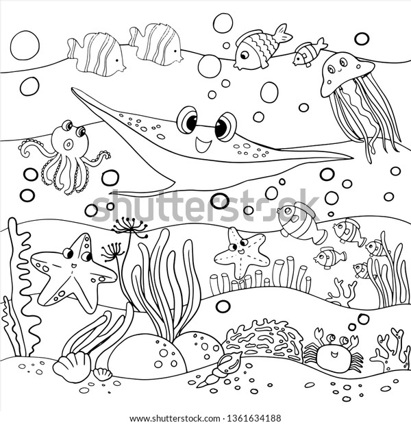 Coloring book page stingray friends underwater stock vector royalty free