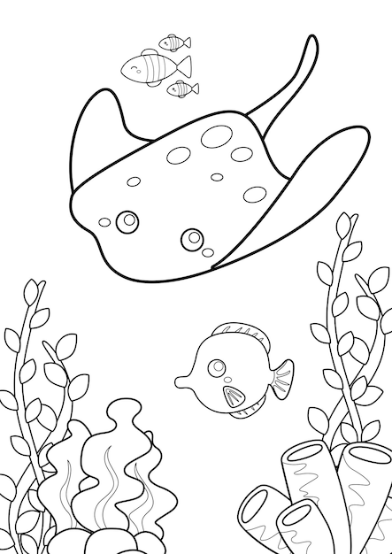 Premium vector stingray underwater animal coloring pages a for kids and adult