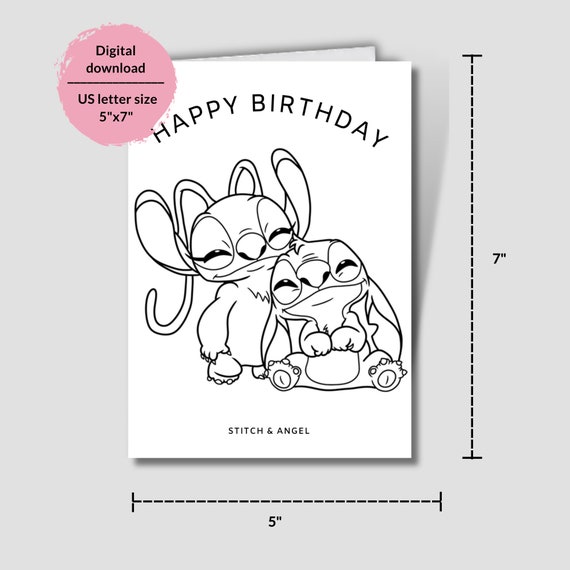 Angel and stitch printable coloring sheet lilo and stitch birthday card stitch coloring pages geburtstagskarte stitch und angel ausmalen instant download