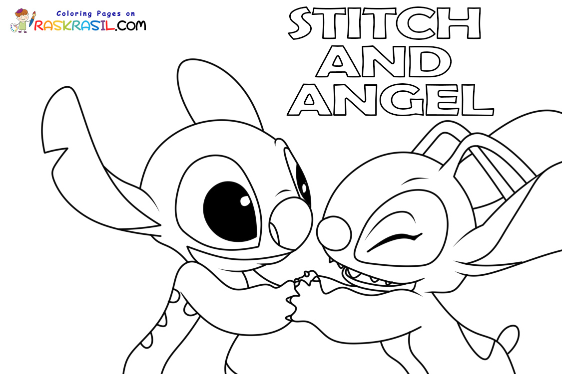 Stitch and angel coloring pages