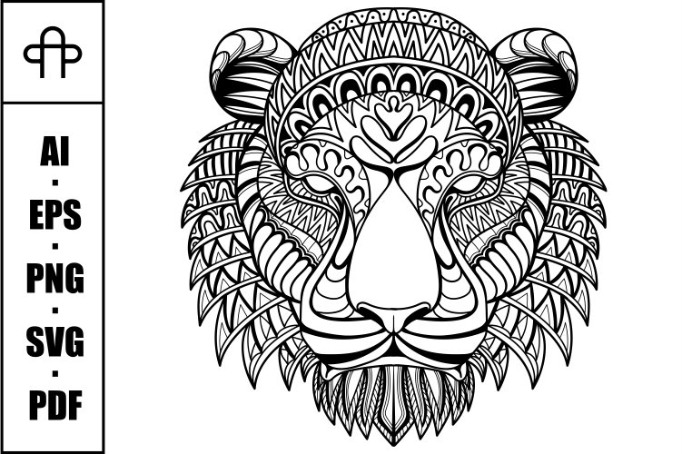 Tiger head mandala zentangle coloring page illustration