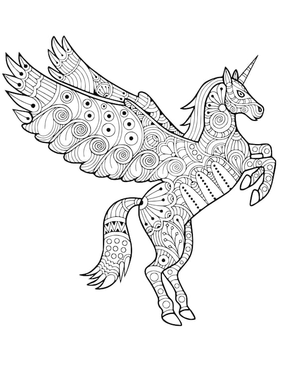 Zentangle pegasus unicorn coloring page cricut pattern silhouette variety of file types