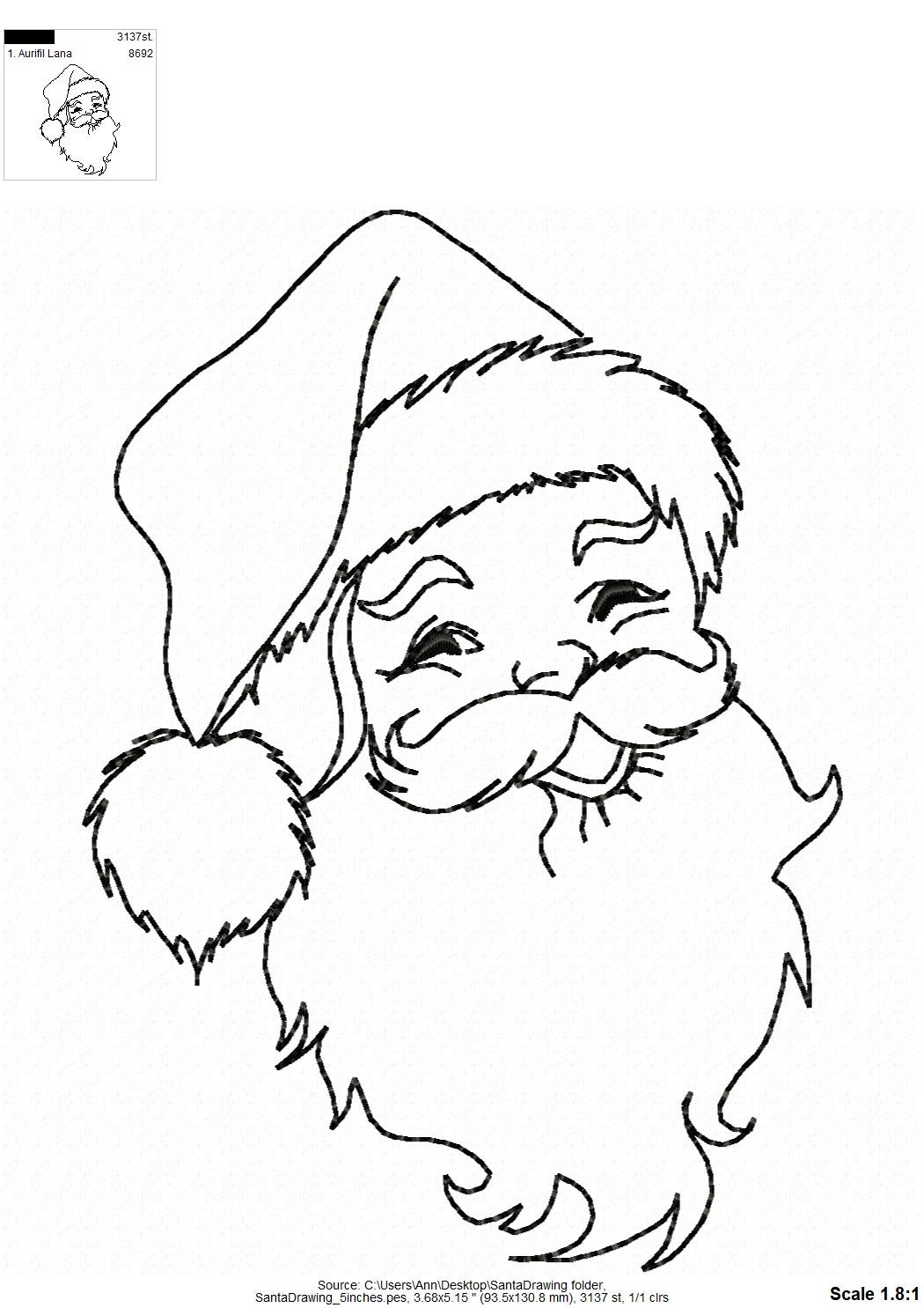 Quick light stitch santa claus outline machine embroidery design christmas santa head silhouette line sketch santa portrait hoop x x x