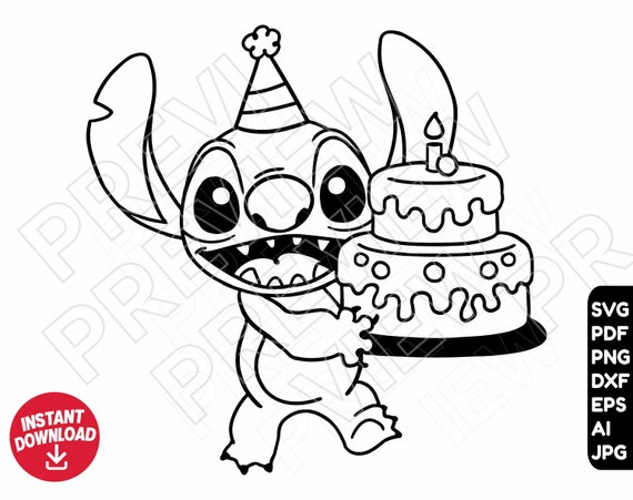 Stitch svg birthday cake dxf png clipart cut file outline silhouette