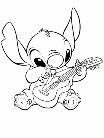 Stitch and his guitar coloring page free printable coloring pages