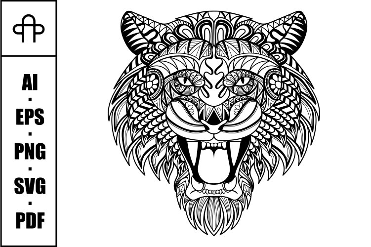 Tiger head angry mandala zentangle coloring page