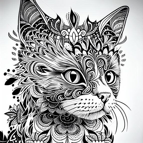 Pack stress relief coloring pages kitten digital print detailed stencil mandala cat instant download set coloring books for adults