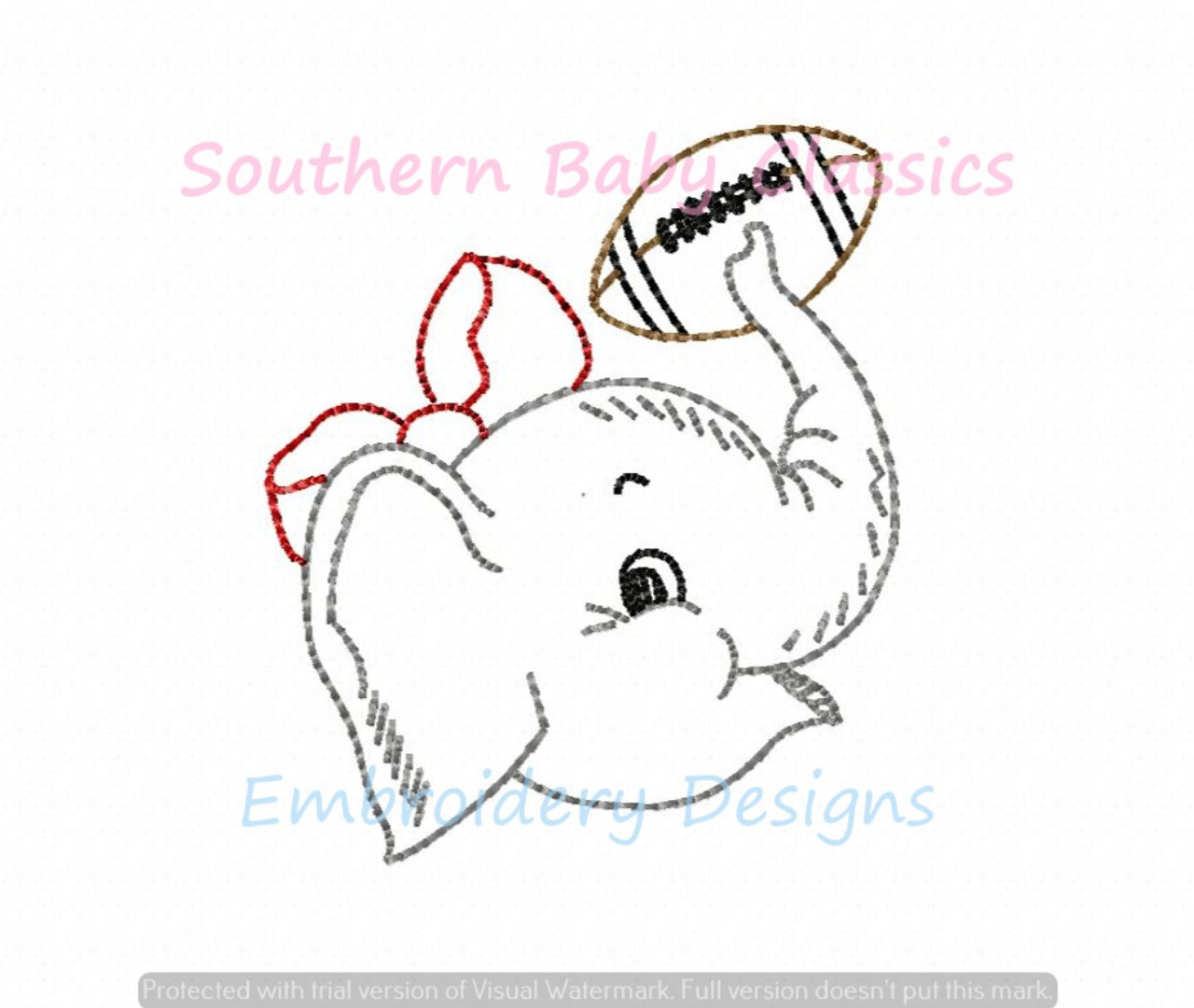 Elephant girl head holding football vintage stitch machine embroidery mascot