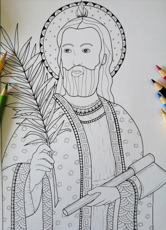 Saint jude thaddeus coloring page for adults jpg file instant download catholic art bibartworkshop