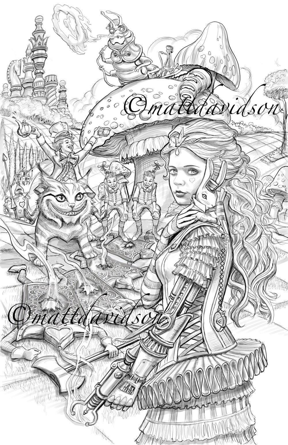 Alice in wonderland coloring pages matt davidson adult coloring steampunk coloring page fantasy coloring printable download