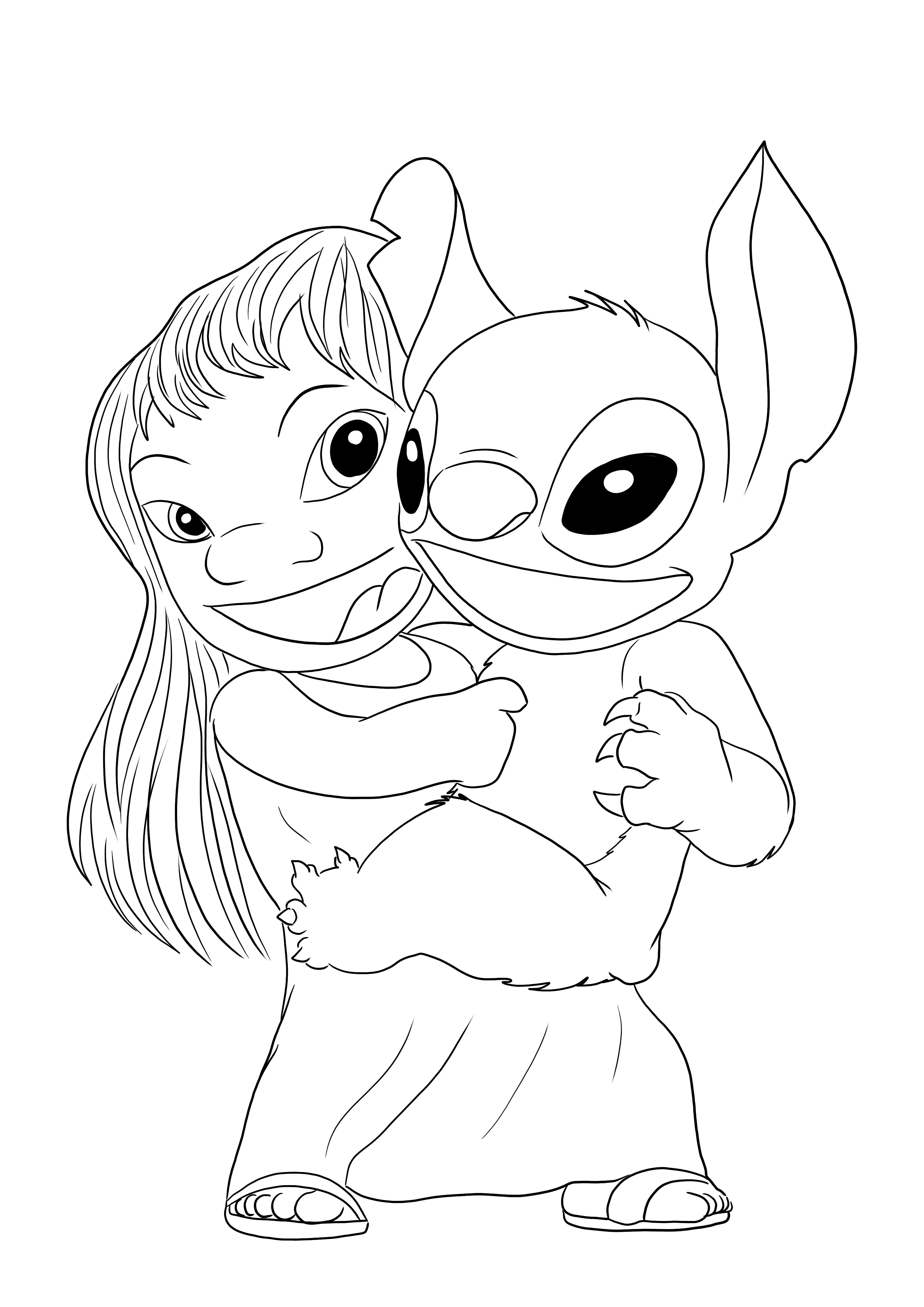 Desenho de lilostitch rindo para imprimir de graãa e fãcil de colorir