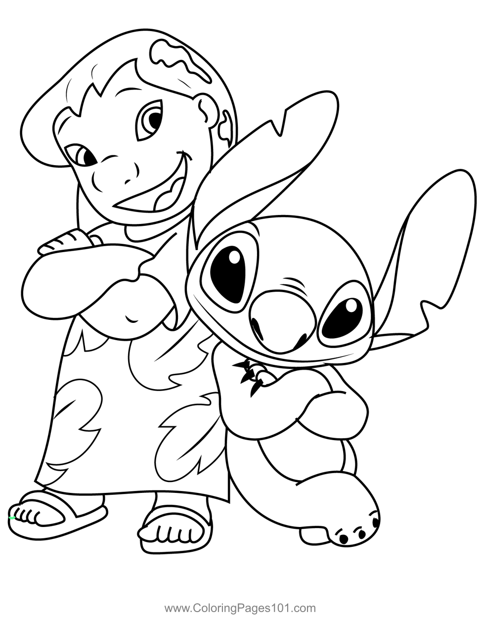 Stand lilo and stitch coloring page for kids