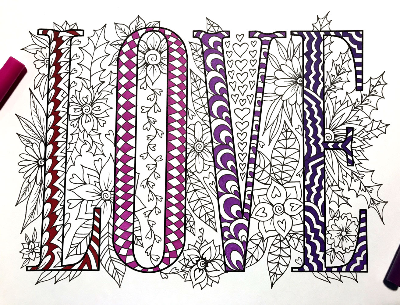 Love â pdf zentangle coloring page â scribble stitch