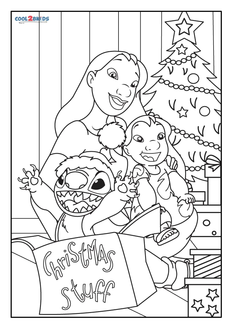 Free printable lilo and stitch christmas coloring pages for kids