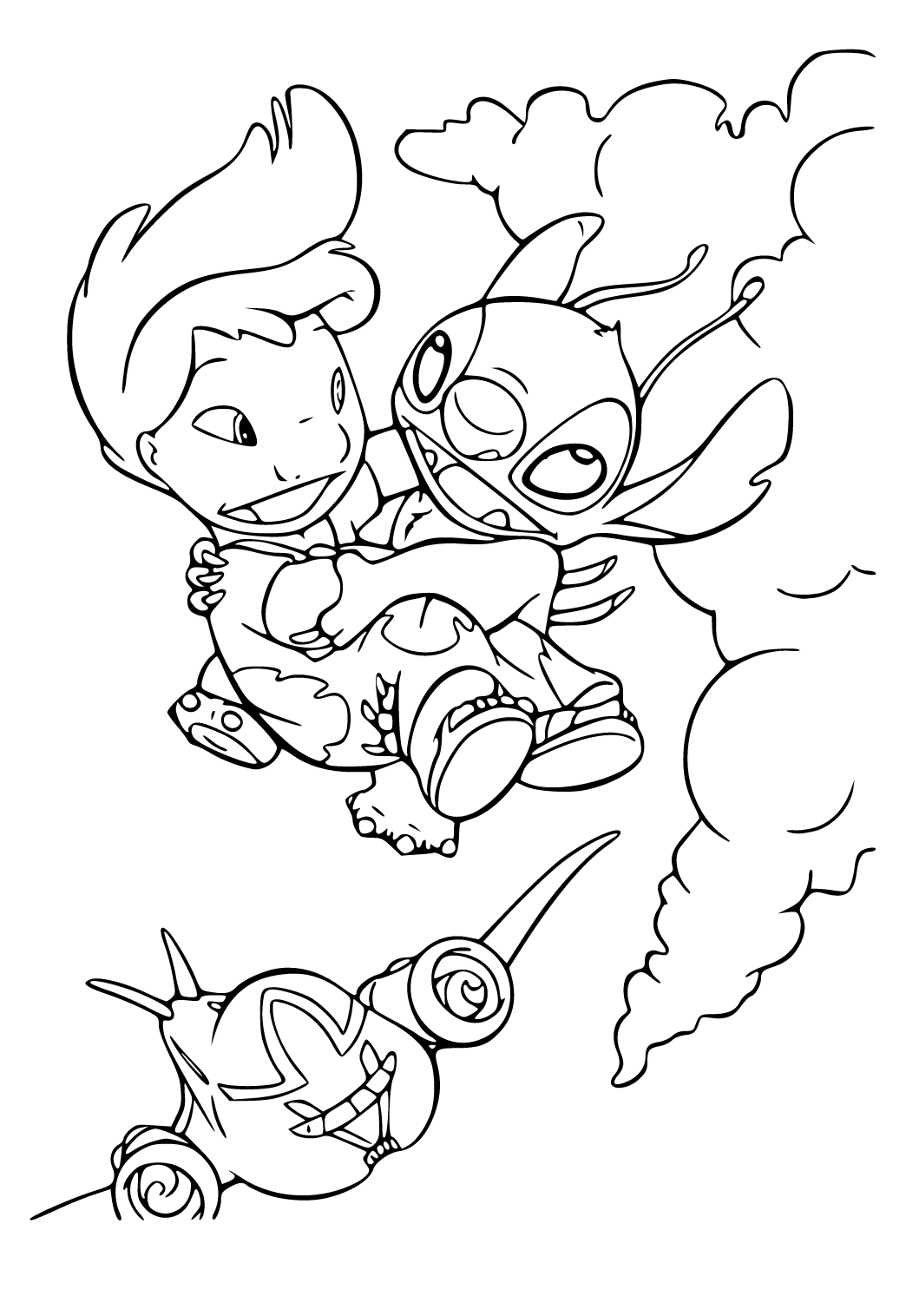 Free printable lilo and stitch flight coloring page for adults and kids