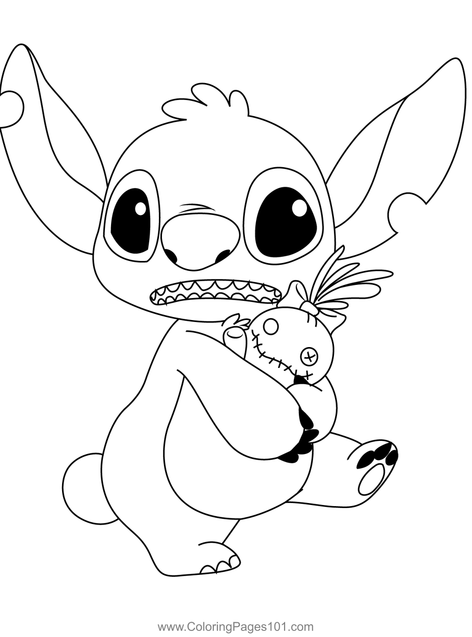 Stitch care coloring page for kids