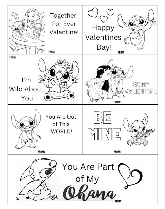 Stitch valentines day coloring cards
