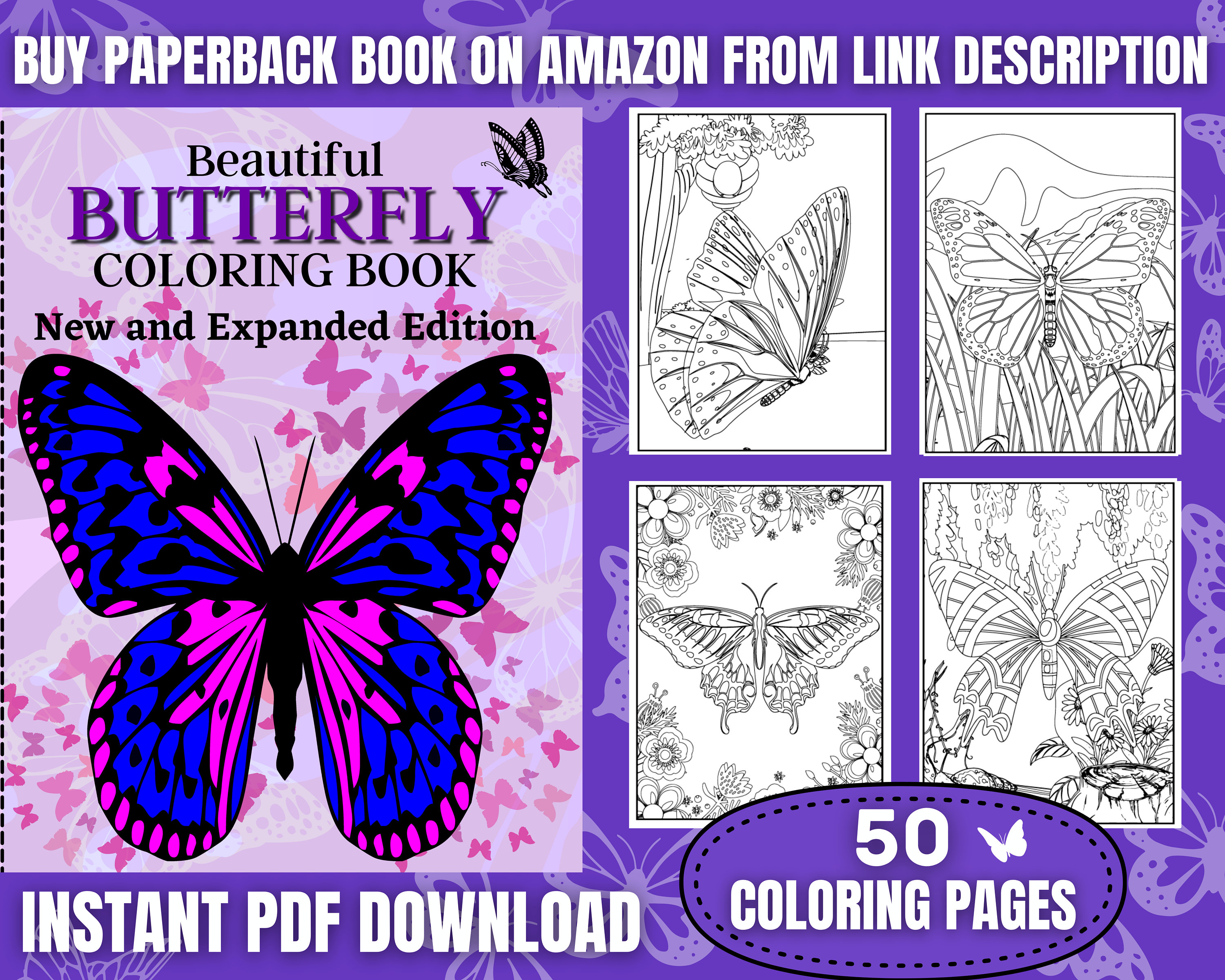 Butterfly coloring pages printable butterfly and flower coloring sheets for kids and adults coloring book party activity instant download