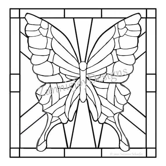 Stained glass butterfly pattern pdf line art coloring page instant download digital download butterfly print instant download