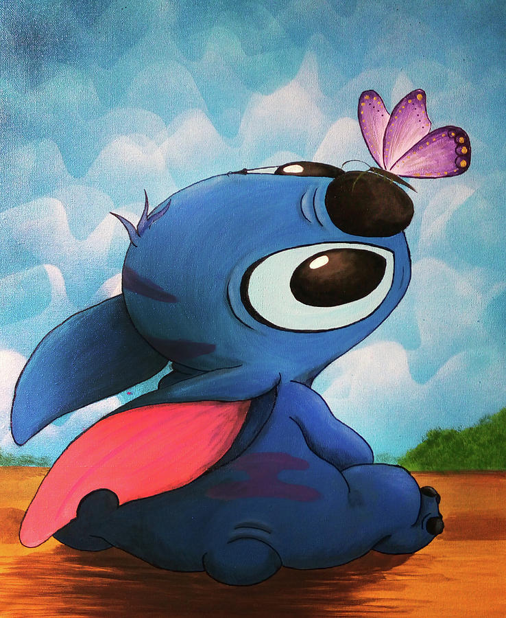 Stitch butterfly disney painting by lee cloud