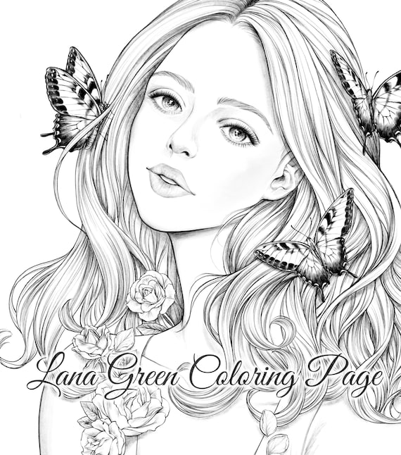 Butterfly coloring page for adults grayscale coloring page instant download lana green art jpeg pdf instant download