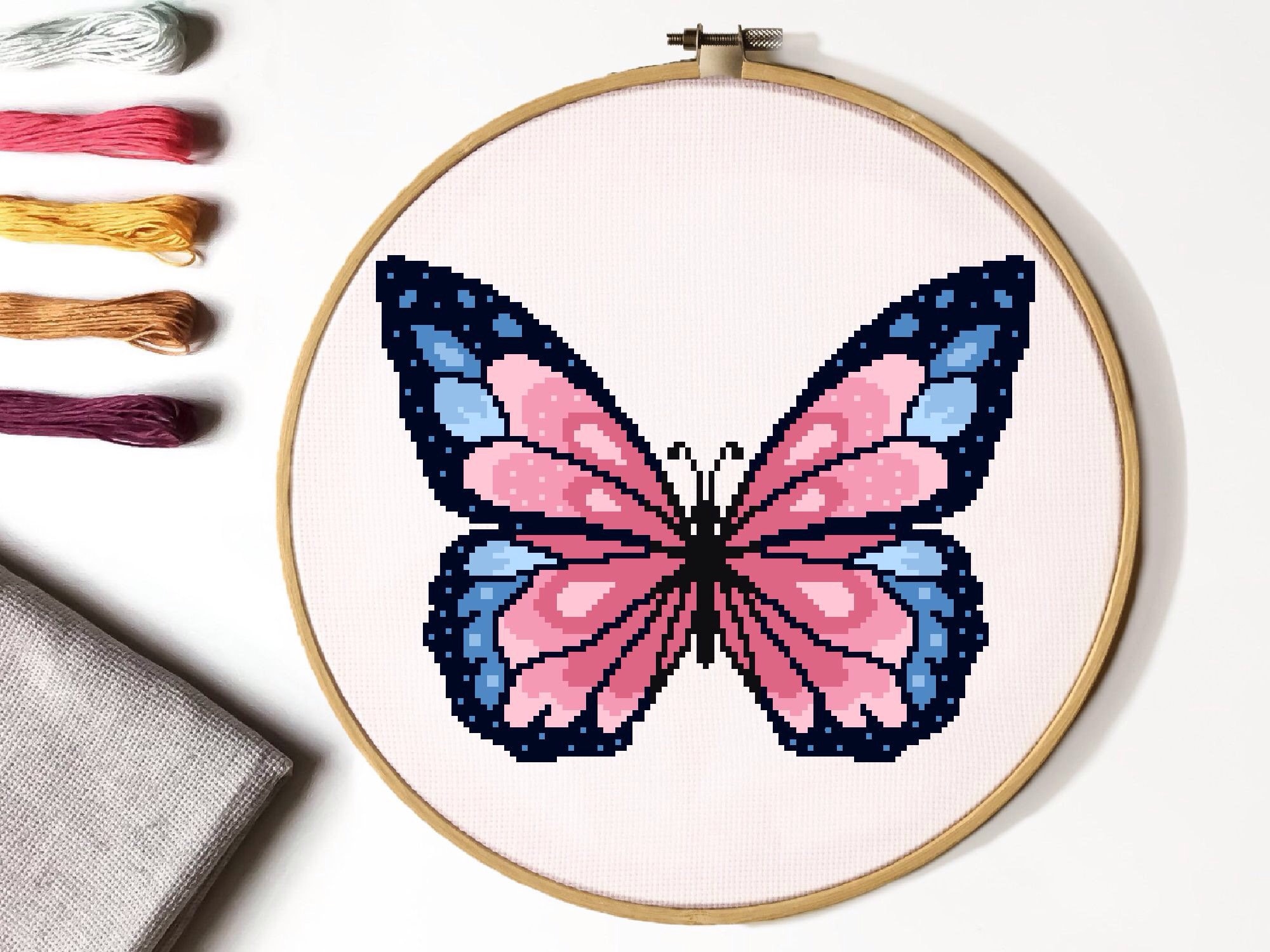 Butterfly cross stitch pattern easy counted cross stitch chart nature cross stitch hoop embroidery instant download pdf