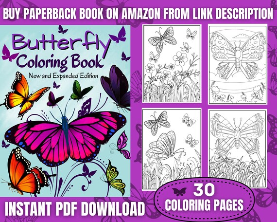 Butterfly coloring pages printable butterfly and flower coloring sheets for kids and adults coloring book party activity instant download