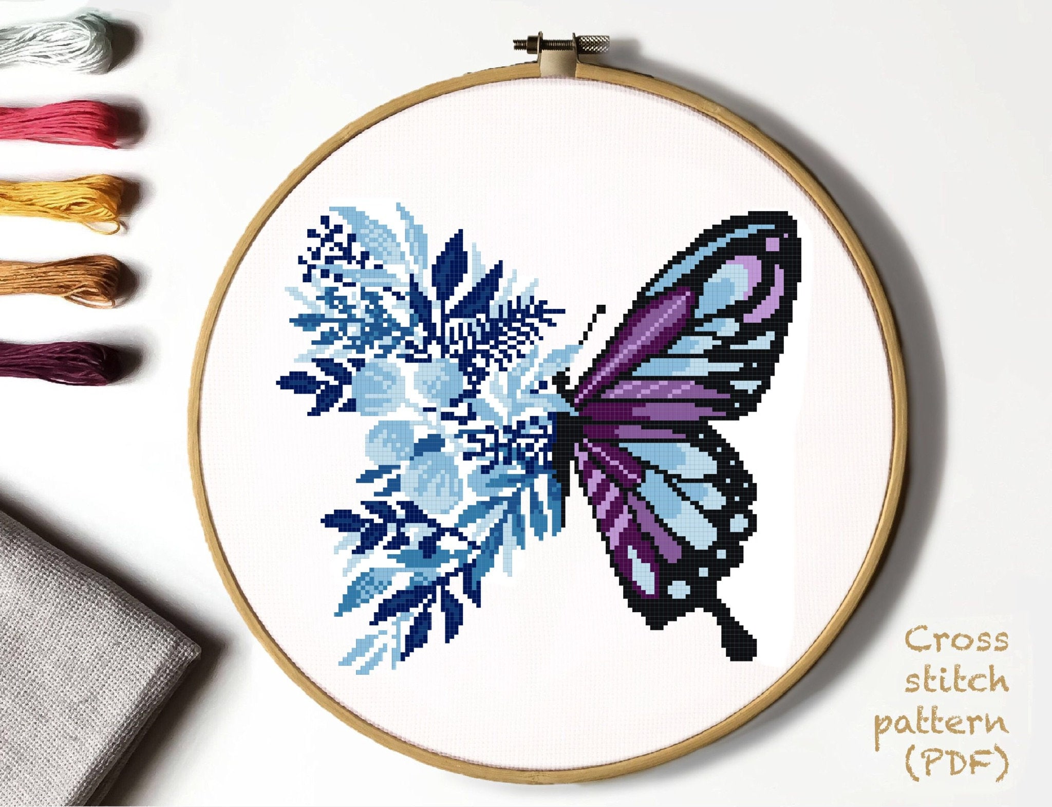 Buy floral butterfly modern cross stitch pattern flower counted cross stitch chart insects nature hoop instant download pdf online in india