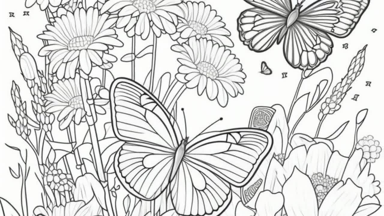 Printable flowers and butterflies coloring pages for kids and adults digital download pdf