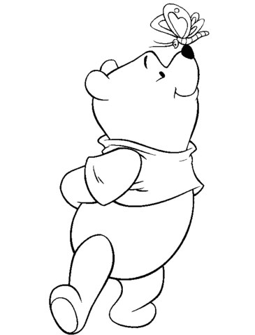 Butterfly on a nose of pooh coloring page free printable coloring pages