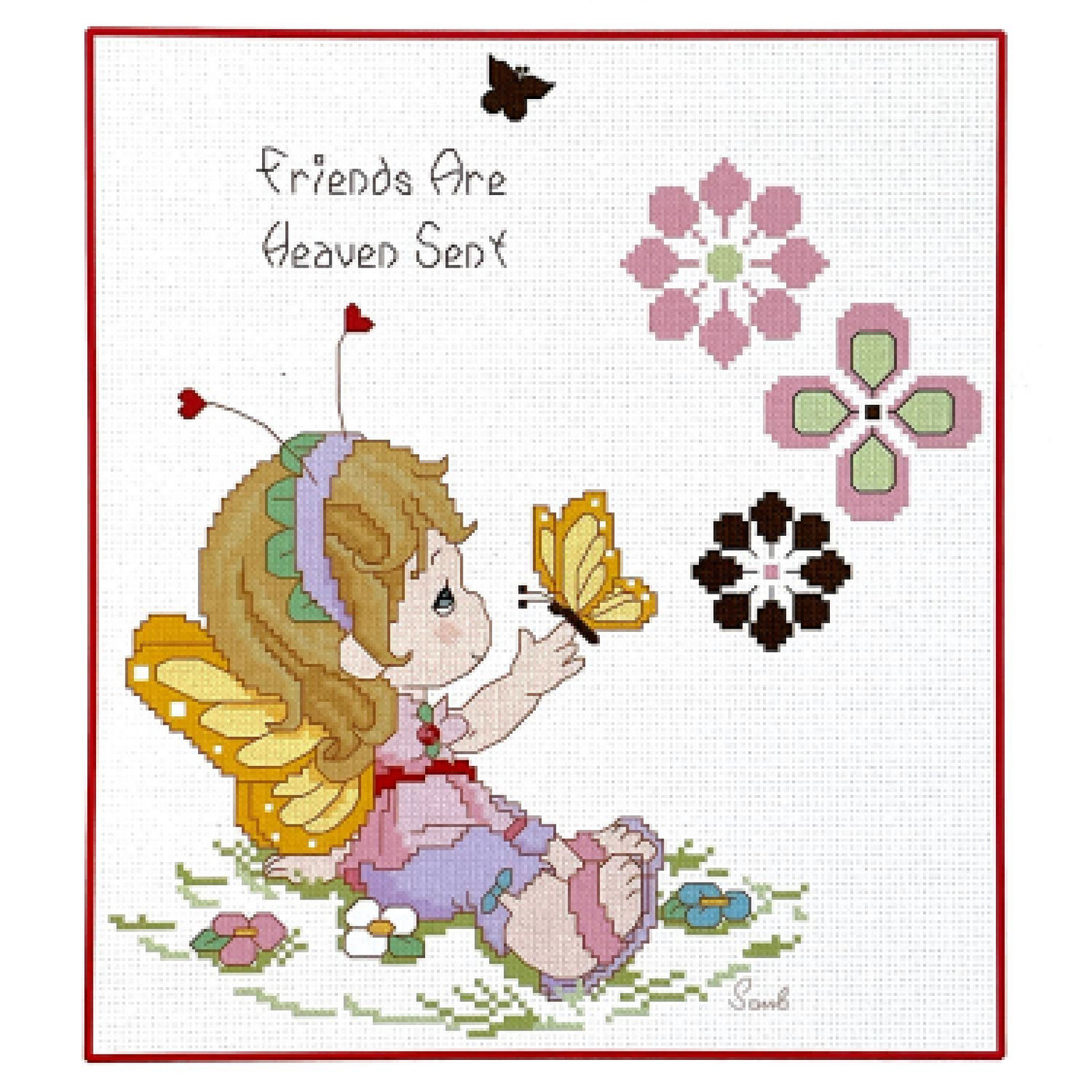 Precious moments cross stitch little girl with butterfly friends are h â