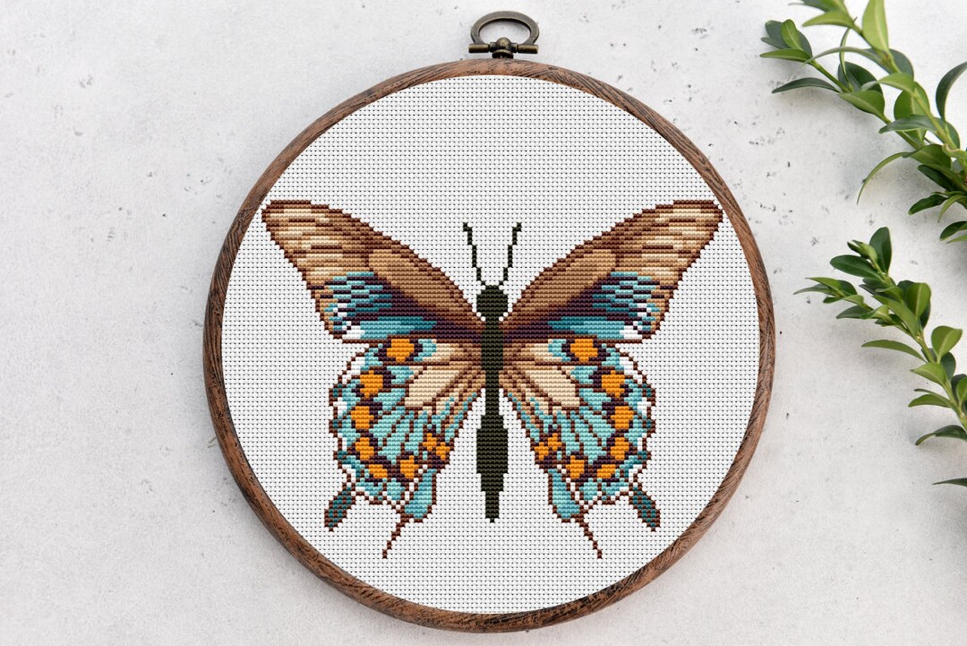 Butterfly cross stitch pattern insect nature cross stitch hoop art embroidery easy modern counted x