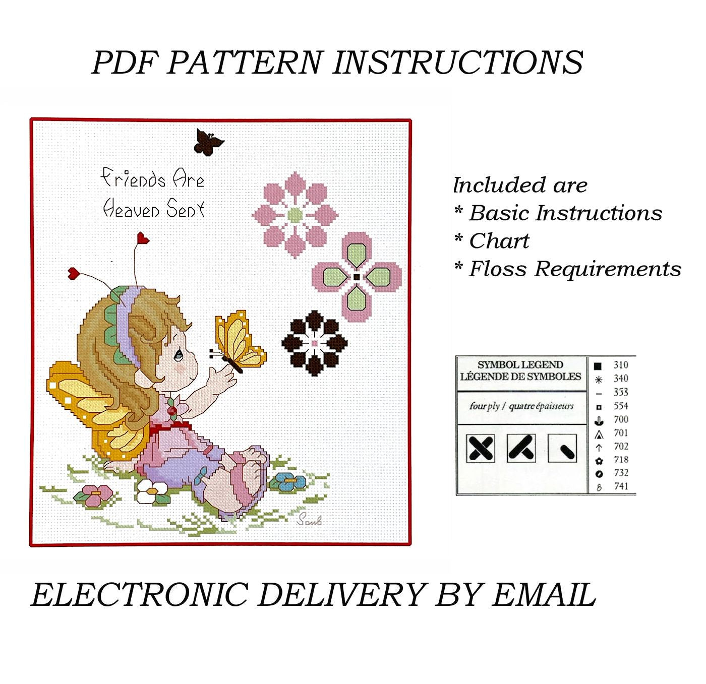 Precious moments cross stitch little girl with butterfly friends are h â