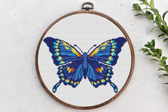 Cross stitch pattern blue butterfly flying insect nature cross stitch hoop arteasy small counted cross stitch chartinstant download pdf download now