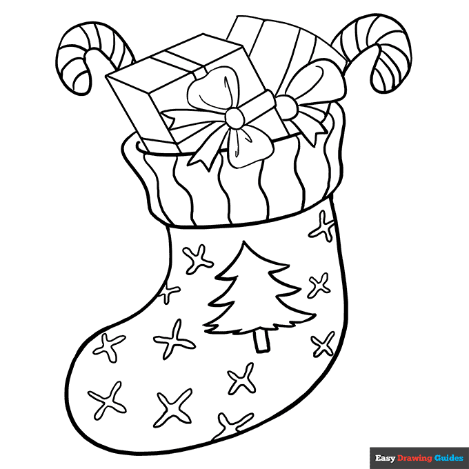 Christmas stocking coloring page easy drawing guides